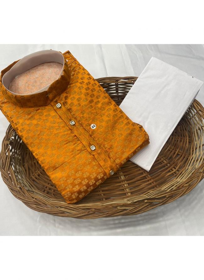 Fancy Orange Casual Wear Printed Readymade Kurta Pajama